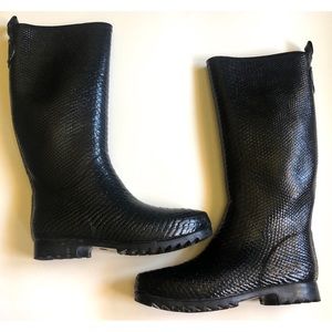 Stuart Weitzman Black Croc Embossed Rain Boots